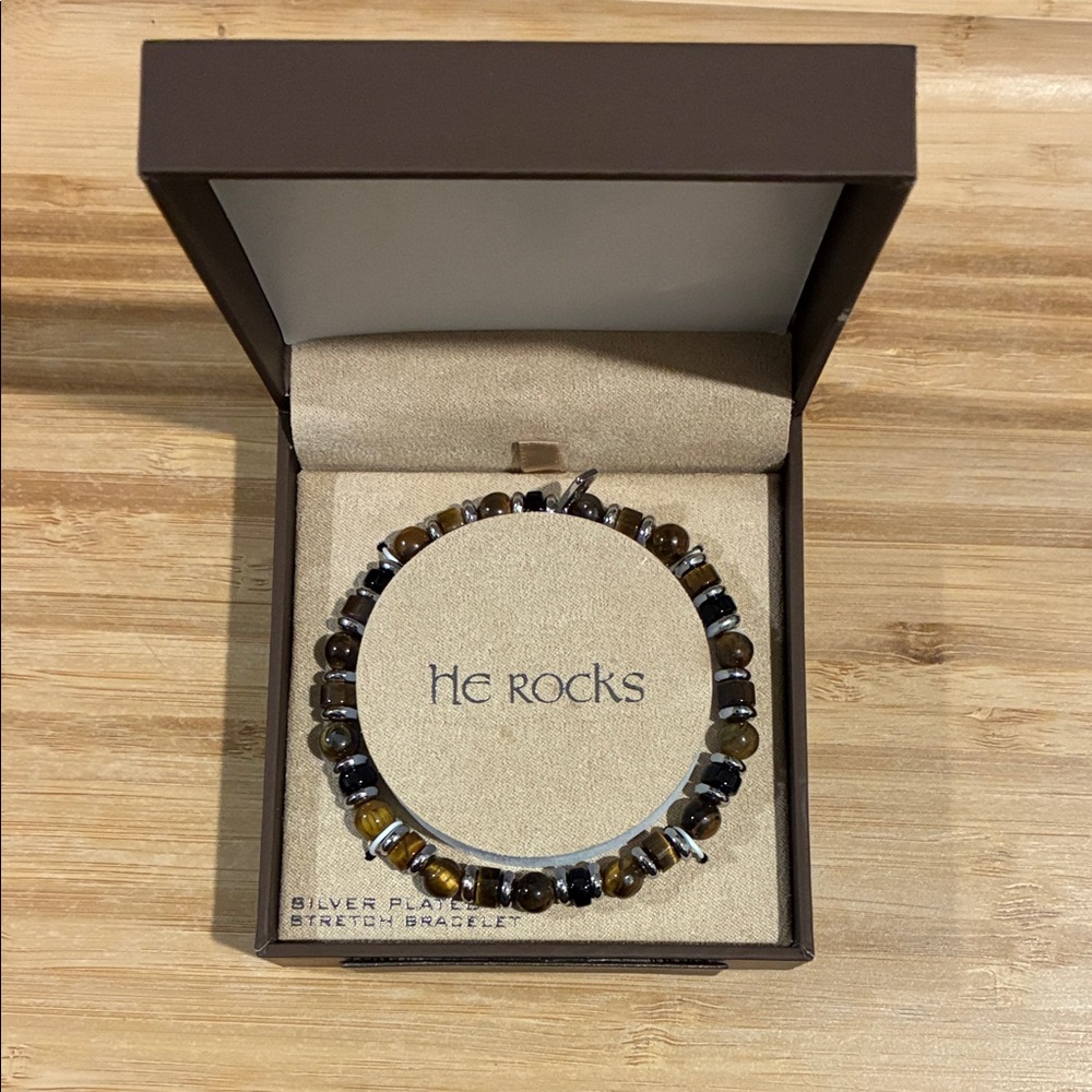 Rocks Silver Plated Bracelet with Brown and Black Beads